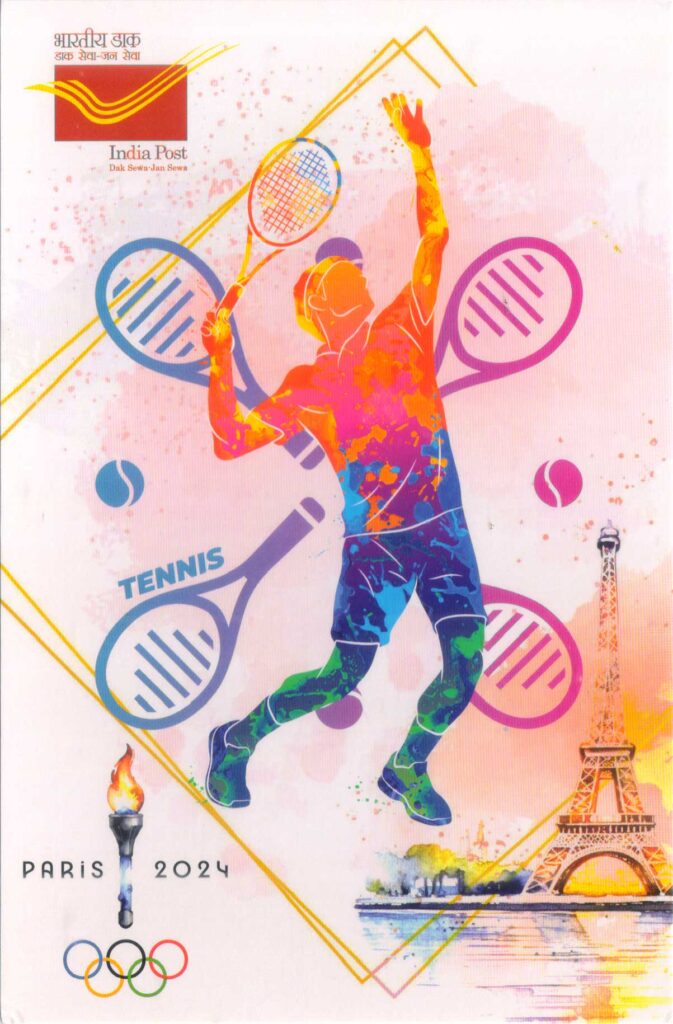 Postcard on Tennis of Paris 2024 Olympics issued by Karnataka Postal Circle