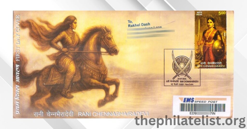 A First Day Commercially Used Cover and Commemorative Stamp Honoring Rani Chennabhairadevi, the "Queen of Pepper"