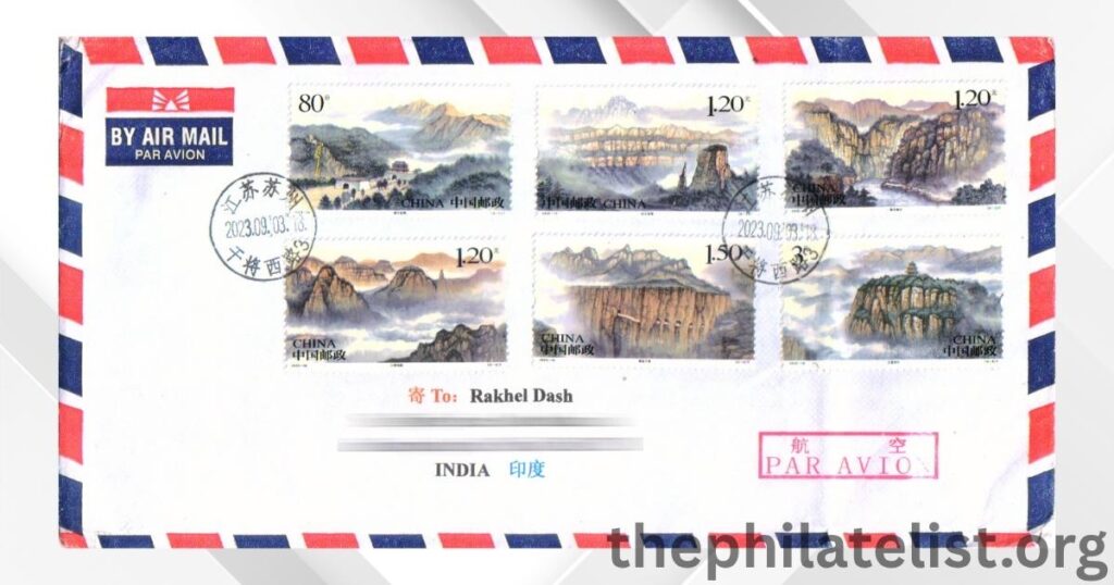 International Airmail Cover Featuring Six Stamps Depicting the Scenic Taihang Mountain Range, China (2023)