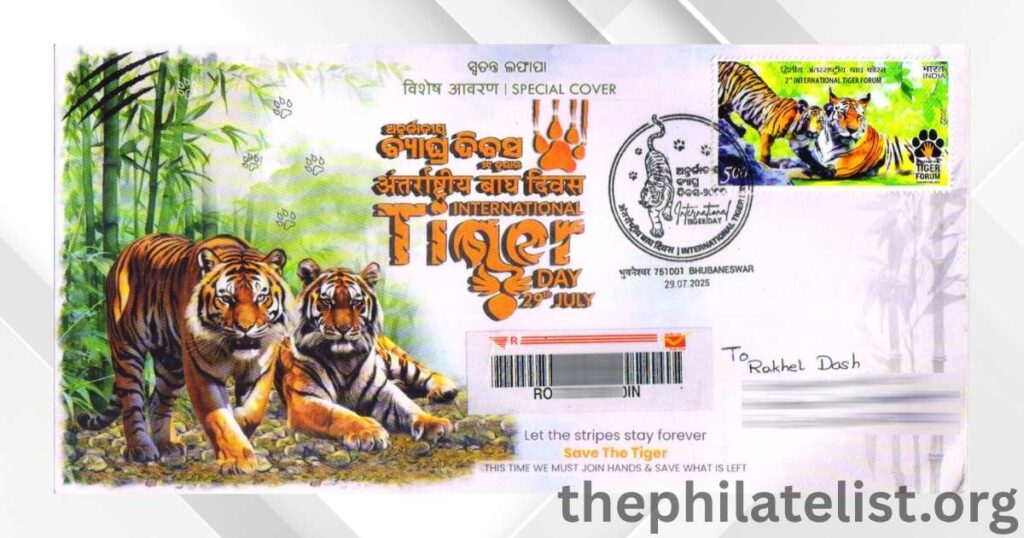 A Commercially Used Special Cover Released at Bhubaneswar to Commemorate International Tiger Day 2025